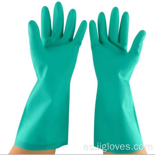 Guantes de nitrilo de trabajo resistente a los productos químicos de la industria verde